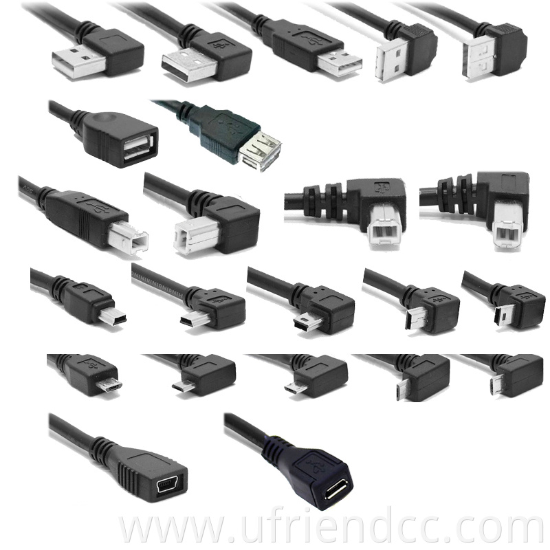 OEM Factory Data Sync Charging Micro B Type C Right Angle USB Cable Data Sync&charging PVC Black or White 4C or 2C CE, RHOS